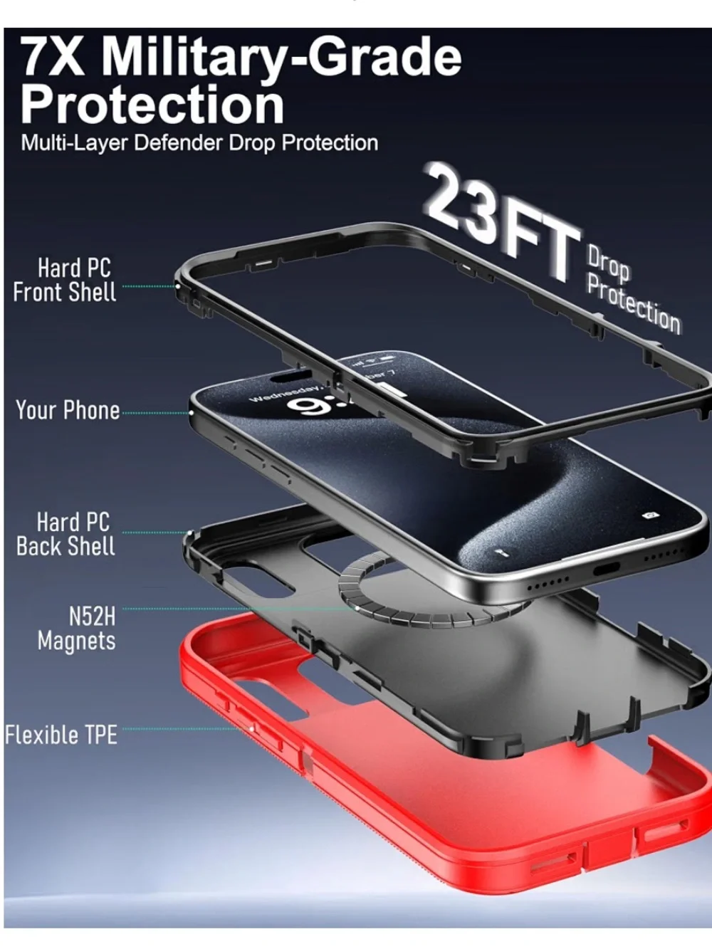 Red Heavy-Duty Magnetic Phone Case with Belt Clip for iPhone 17 Pro Max